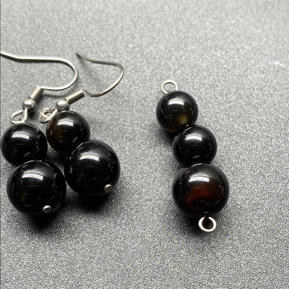 Black Onyx Earrings and Pendant Set Stone Beaded